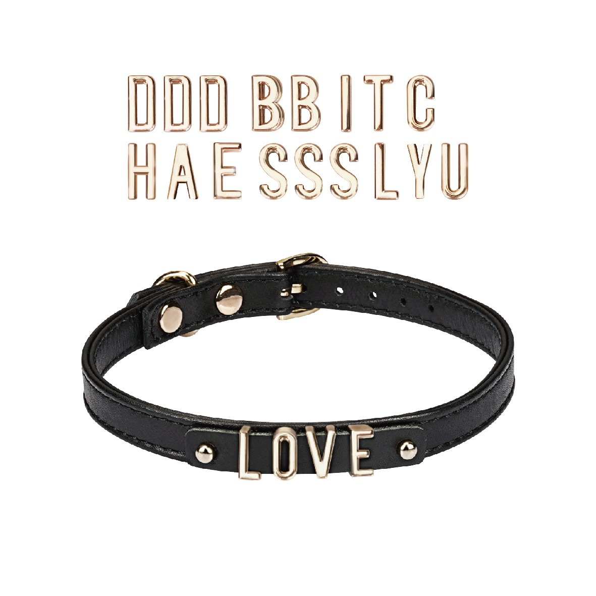 Liebe｜Black DIY Leather Choker with 21 Letters 21字母替換頸圈